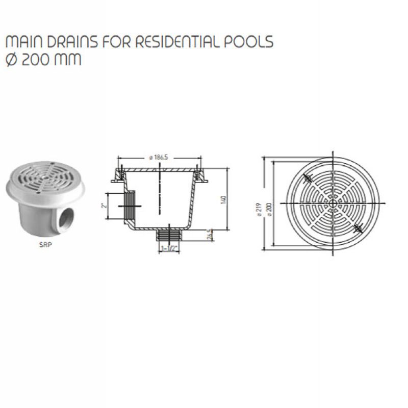 Ống thoát cho hồ bơi gia đình 200 mm